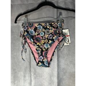 Salt + Cove Juniors In Full Bloom Lace-Side Bikini Bottoms Black Size XS